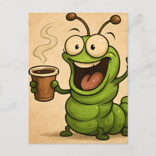 カフェイン入りキャタピラーの上のリアルな漫画スタイル ポストカード (正面)