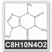 カフェイン分子の構造 – C8H10N4O2 シール (正面)