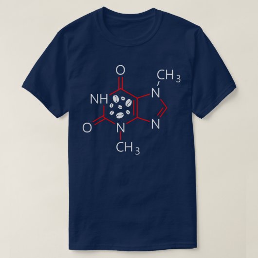 カフェイン分子化学コーヒー愛好家の化学 Tシャツ (デザイン正面)