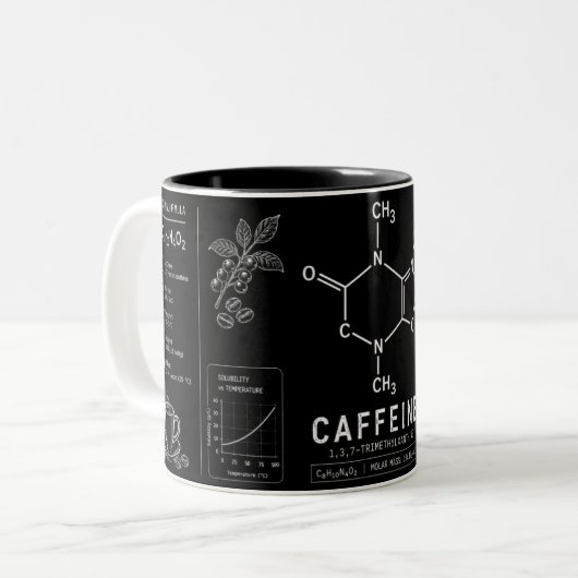 カフェイン分子式ホワイトラインアート ツートーンマグカップ (正面左)