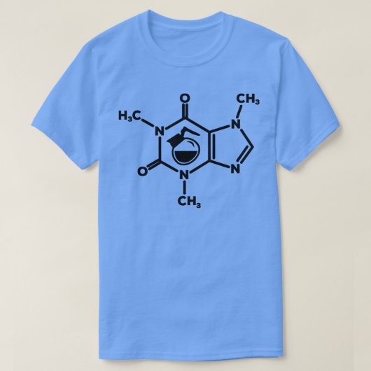 カフェイン分子 コーヒーポット愛好家のフォーミュラ 面白い Tシャツ (デザイン正面)