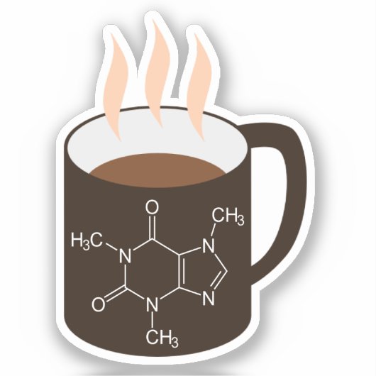 カフェイン分子 (化学式) 冗談だよ コーヒー シール (正面)