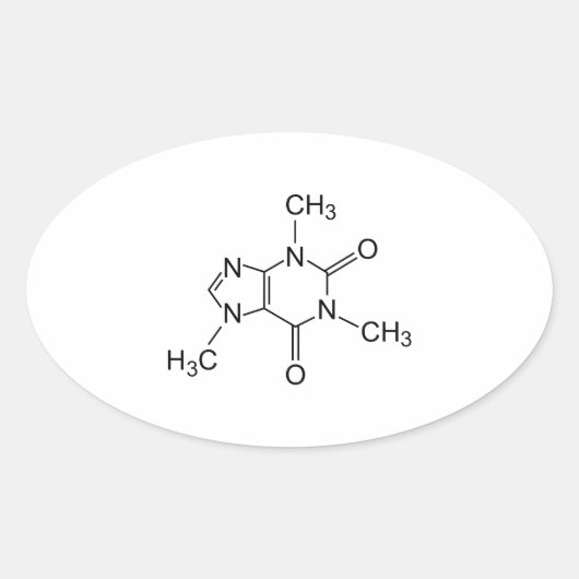 カフェイン分子 楕円形シール (正面)