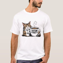 カフェイン初のTシャツ（猫好き・コーヒー好き）