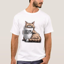 カフェイン初のTシャツ（猫好き・コーヒー好き）