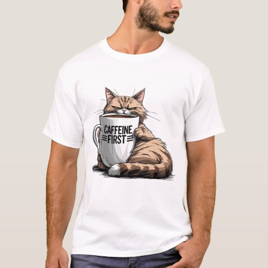カフェイン初のTシャツ（猫好き・コーヒー好き） Tシャツ (正面)