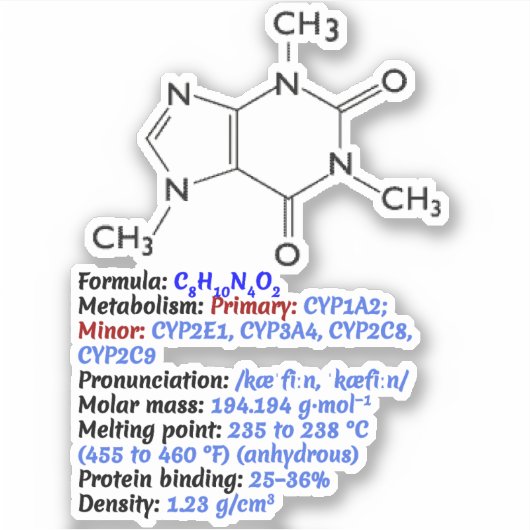 カフェイン化学式 – 分子構造 シール (正面)