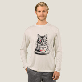 カフェイン無しでは容赦なし猫コーヒー好きTシャツ トライブレンドTシャツ