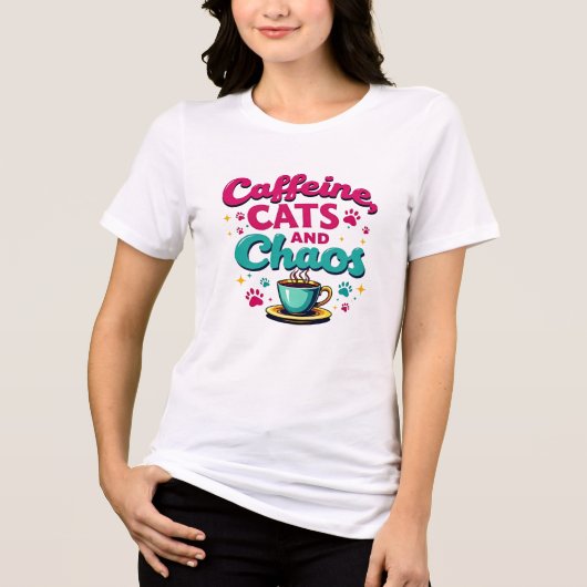 カフェイン、ネコ、カオス トライブレンドTシャツ (正面)