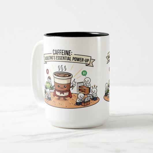 カフェイン パワーアップ マグカップ - 面白い大人になる コーヒー カップ (正面左)