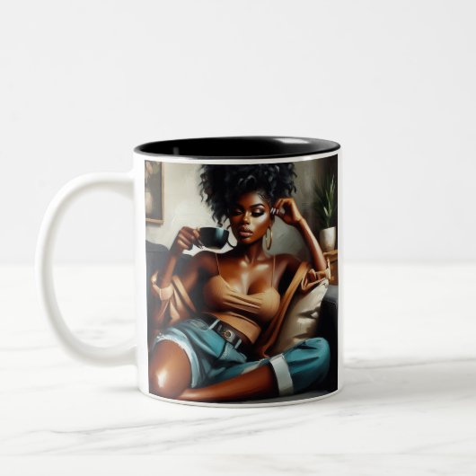 「カフェイン&自信」マグカップ ツートーンマグカップ (左)