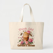 カフェイン&開花:アイスコーヒードライト ラージトートバッグ (正面)