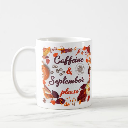 カフェイン&9月、お願い コーヒーマグカップ (左)