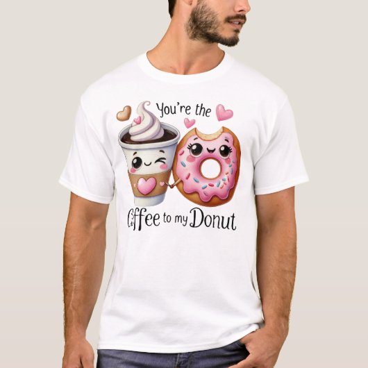 カフェオレとドーナツのかわいいフードアート Tシャツ (正面)