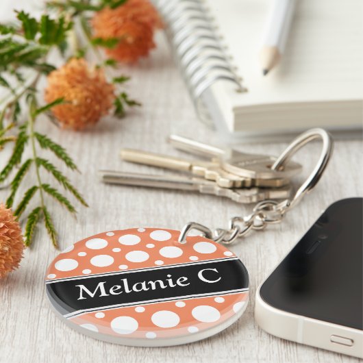 カフェオレンジ類別水玉模様アクリルキーチェーン キーホルダー (正面右)