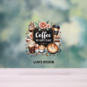 ☕カフェカスタムコーヒーコーヒーハッピープレイス アクリルサイン (ニュートラル)