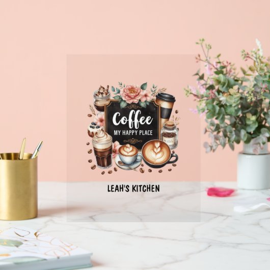 ☕カフェカスタムコーヒーコーヒーハッピープレイス アクリルサイン (ウェディング)