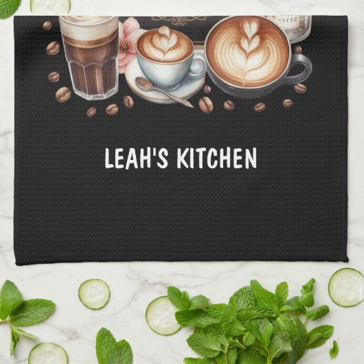 ☕カフェカスタムコーヒーコーヒーハッピープレイス キッチンタオル (折り畳み)