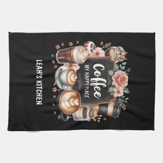 ☕カフェカスタムコーヒーコーヒーハッピープレイス キッチンタオル (横)