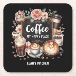 ☕カフェカスタムコーヒーコーヒーハッピープレイス スクエアペーパーコースター