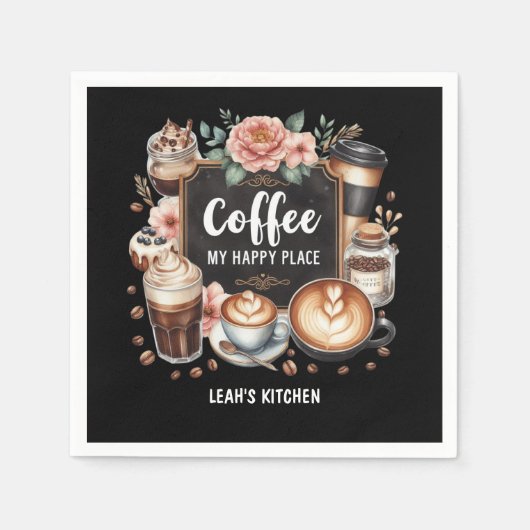 ☕カフェカスタムコーヒーコーヒーハッピープレイス スタンダードカクテルナプキン (正面)