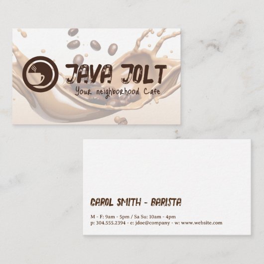 カフェカップロゴ | コーヒー豆のスプラッシュ 名刺 (正面/裏面)
