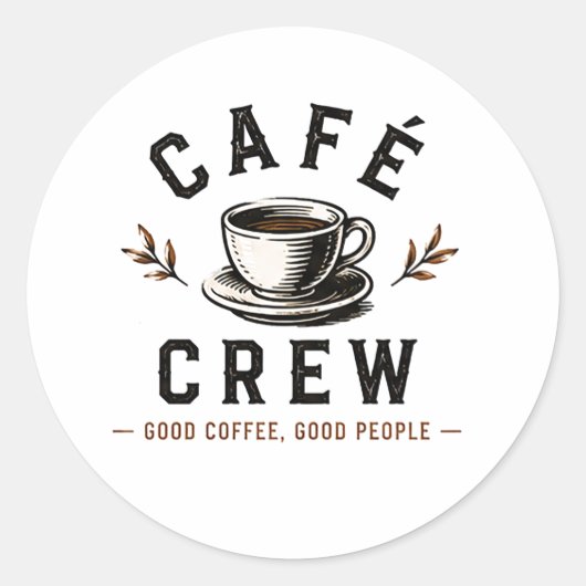 ☕ カフェクルーのヴィンテージコーヒーショロゴ ☕ ラウンドシール (正面)