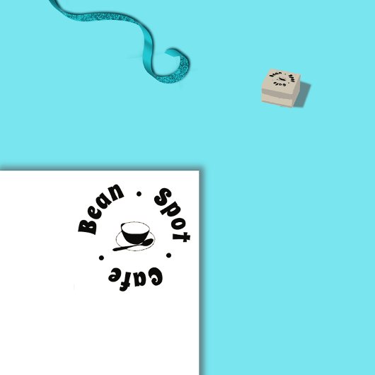 カフェコーヒーカップ&スプーンロゴ ラバースタンプ