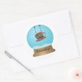 カフェコーヒー素朴な木のサイン雪のグローブブラウンブルー ラウンドシール (封筒)