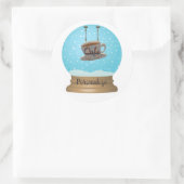 カフェコーヒー素朴な木のサイン雪のグローブブラウンブルー ラウンドシール (バッグ)