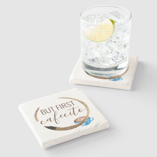 カフェシートコーヒーマグキューバエスプレッソウォーターカラー ストーンコースター (横)