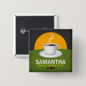 カフェスタッフID名タグコーヒーショップコーヒーカップ 缶バッジ (正面&裏面)