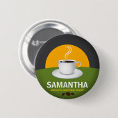 カフェスタッフID名タグコーヒーショップホワイトカップ 缶バッジ (正面&裏面)