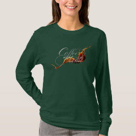 カフェタイムのカリグラフィーとコーヒーの飛沫ストリーム Tシャツ