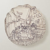 カフェテラスat Night、ファインアートスケッチ、ヴァンゴッホ ラウンドクッション (裏面)