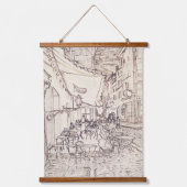 カフェテラスat Night、ファインアートスケッチ、ヴァンゴッホ 吊り下げ型タペストリー (正面)