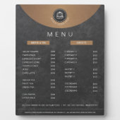 カフェテリアのロゴ銅ブラックシャルボードの価格表 フォトプラーク (正面)