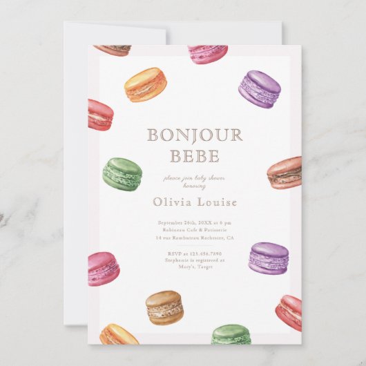 カフェフランスのパティスリーマカロンスウィートベビーシャワー 招待状 (正面)