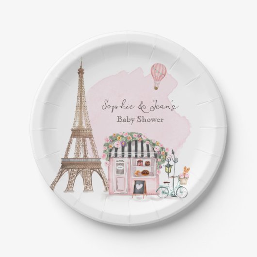 カフェフランスのボンジュールベブパリティベイビーシャワー ペーパープレート (正面)