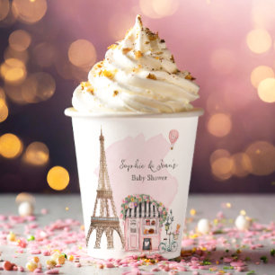 カフェフランスのボンジュールベブパリティベイビーシャワー 紙コップ