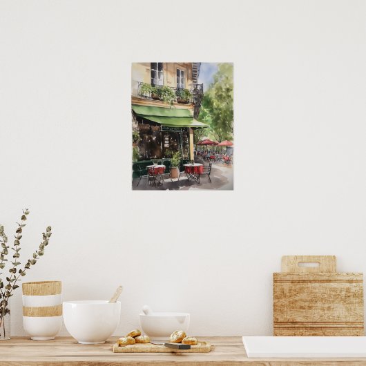 カフェフランスの水彩風景画プリントポスター ポスター (キッチン)