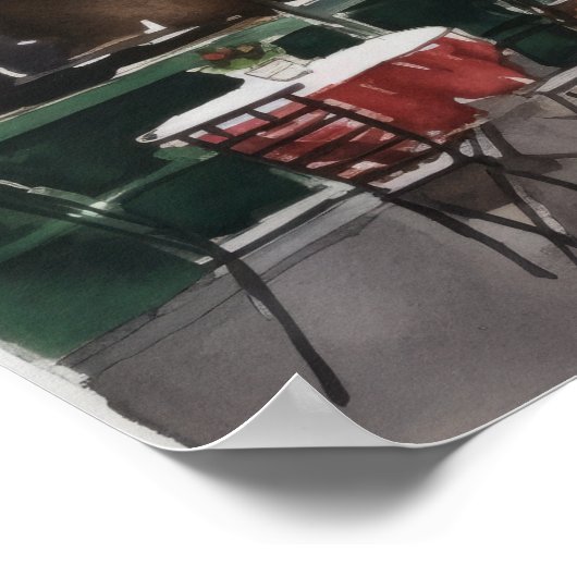 カフェフランスの水彩風景画プリントポスター ポスター (角)