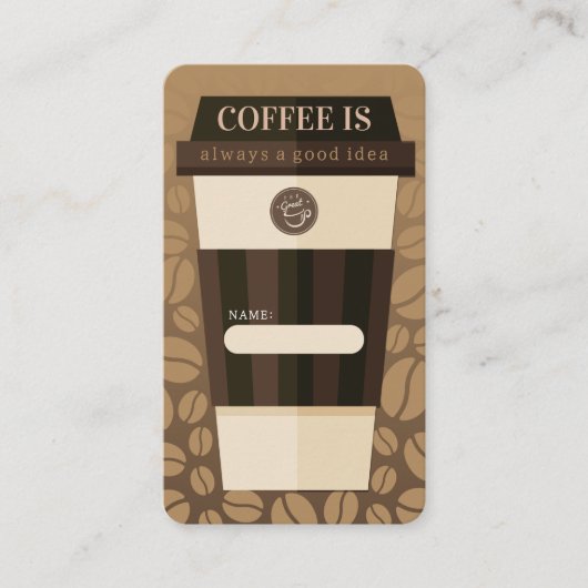 カフェブラウンコーヒーショップロイヤリティカード（ハンドドロー付） 名刺 (正面)