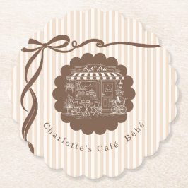 カフェベベコーヒーリボンストライプベビーシャワー ペーパーコースター
