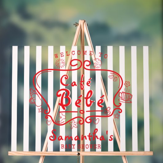 カフェベベピンクフランスのレッドガールベビーシャワーウェルカム アクリルサイン (ニュートラル)