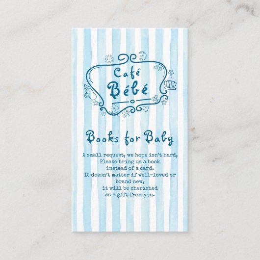 カフェベベーフランスのブルーモダンボーイベビーシャワー エンクロージャーカード (正面)