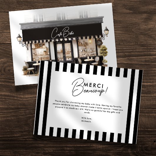 カフェベベーブブラック&ホワイトパリベビーシャワー サンキューカード