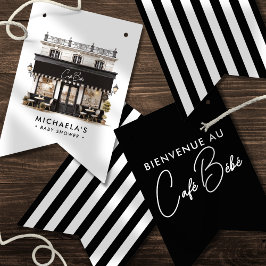 カフェベベーブブラック&ホワイトパリベビーシャワー バンティングフラッグ