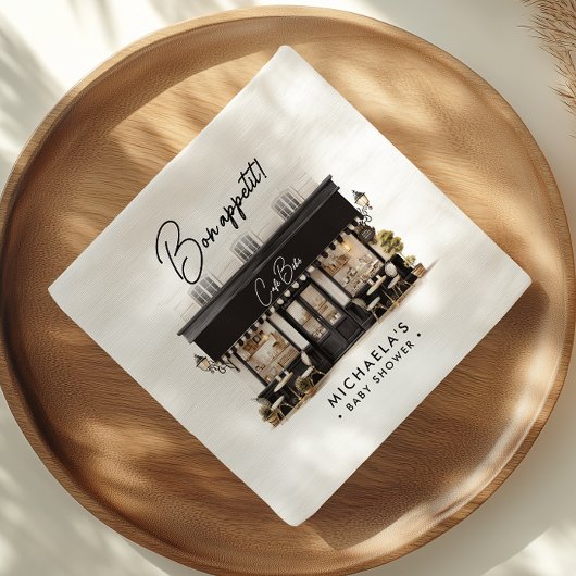 カフェベベーブブラック&ホワイトボンアペティットベビーシャワー スタンダードカクテルナプキン