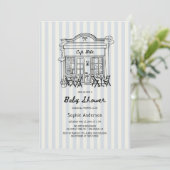 カフェベーブブルーストライプズ赤ちゃんシャワー 招待状 (スタンド正面)